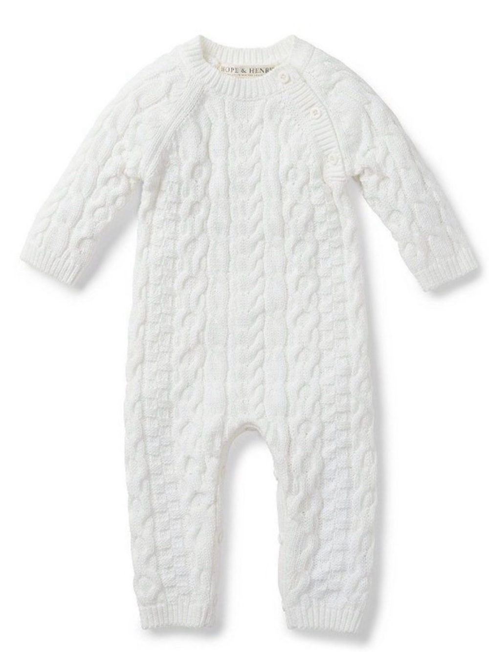 Hope & Henry NEW Unisex White Cable-Knit Baby Footie One-Piece
